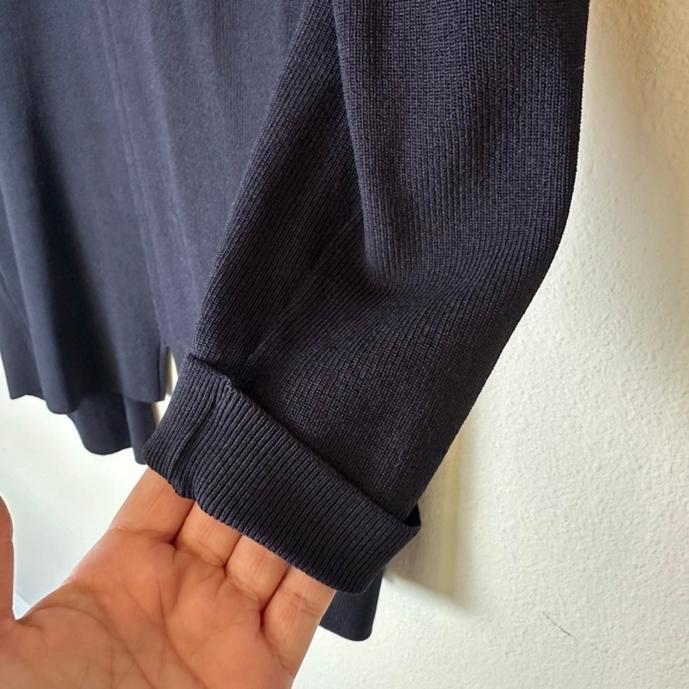 Gerard‎ Darel Paris Navy Blue Ribbed Open Front Longline Cardigan Sweater Sz 3 L - Picture 4 of 8
